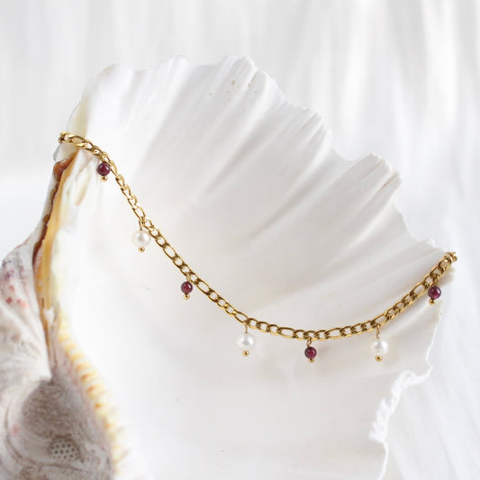 Sasha|Violetter Granat & Perlen Armkette