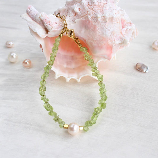 Miley|Peridot & Perlen Armkette