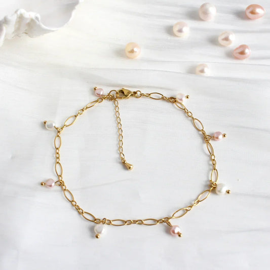 Wunderschönes Rosa und weisses Perlen Arm- / Fusskettchen - JK Jewelry & Accessories