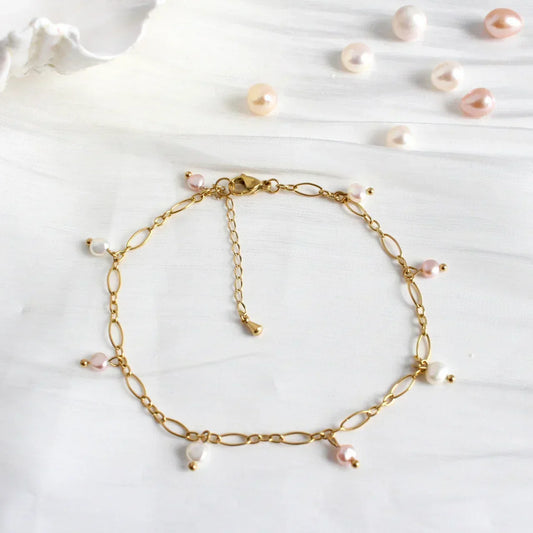 Wunderschönes Rosa und weisses Perlen Arm- / Fusskettchen - JK Jewelry & Accessories