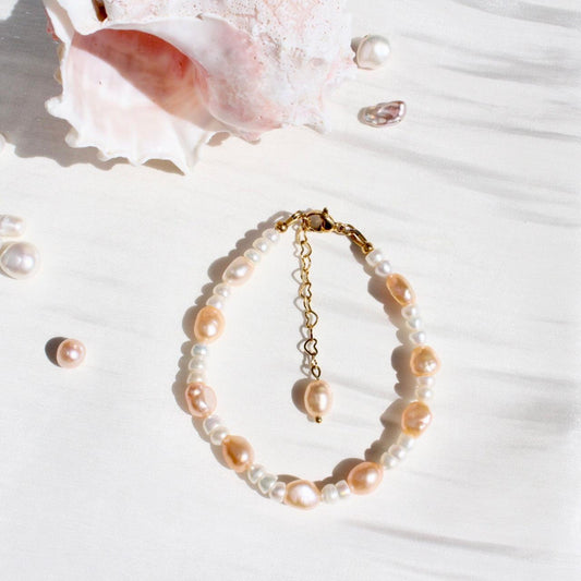 Adaline|Orange Barockperlen & weisse Perlen Armkette - JK Jewelry & Accessories