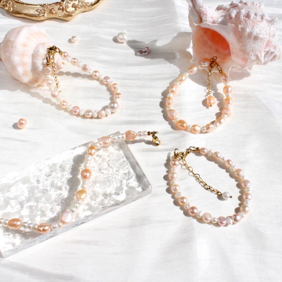 Adaline|Orange Barockperlen & weisse Perlen Armkette - JK Jewelry & Accessories