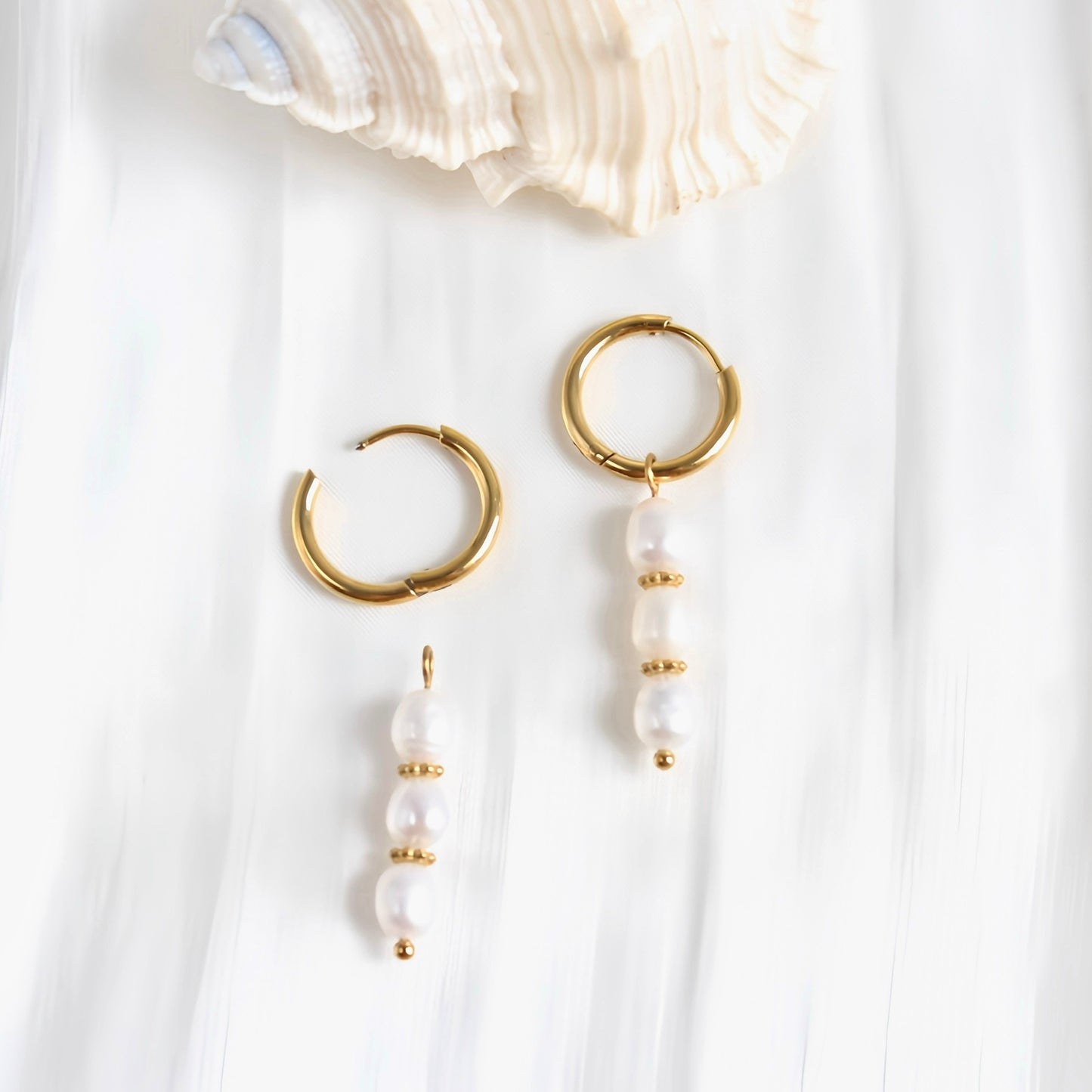 Olivia|Classic hoop earrings with pearl