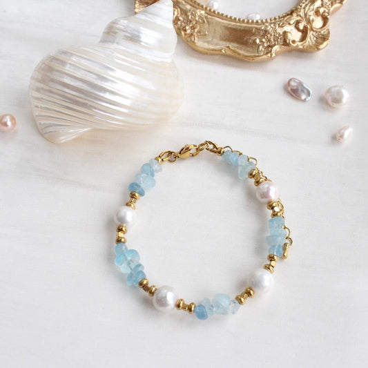Melissa | Aquamarin mit Perle Armkette - JK Jewelry & Accessories