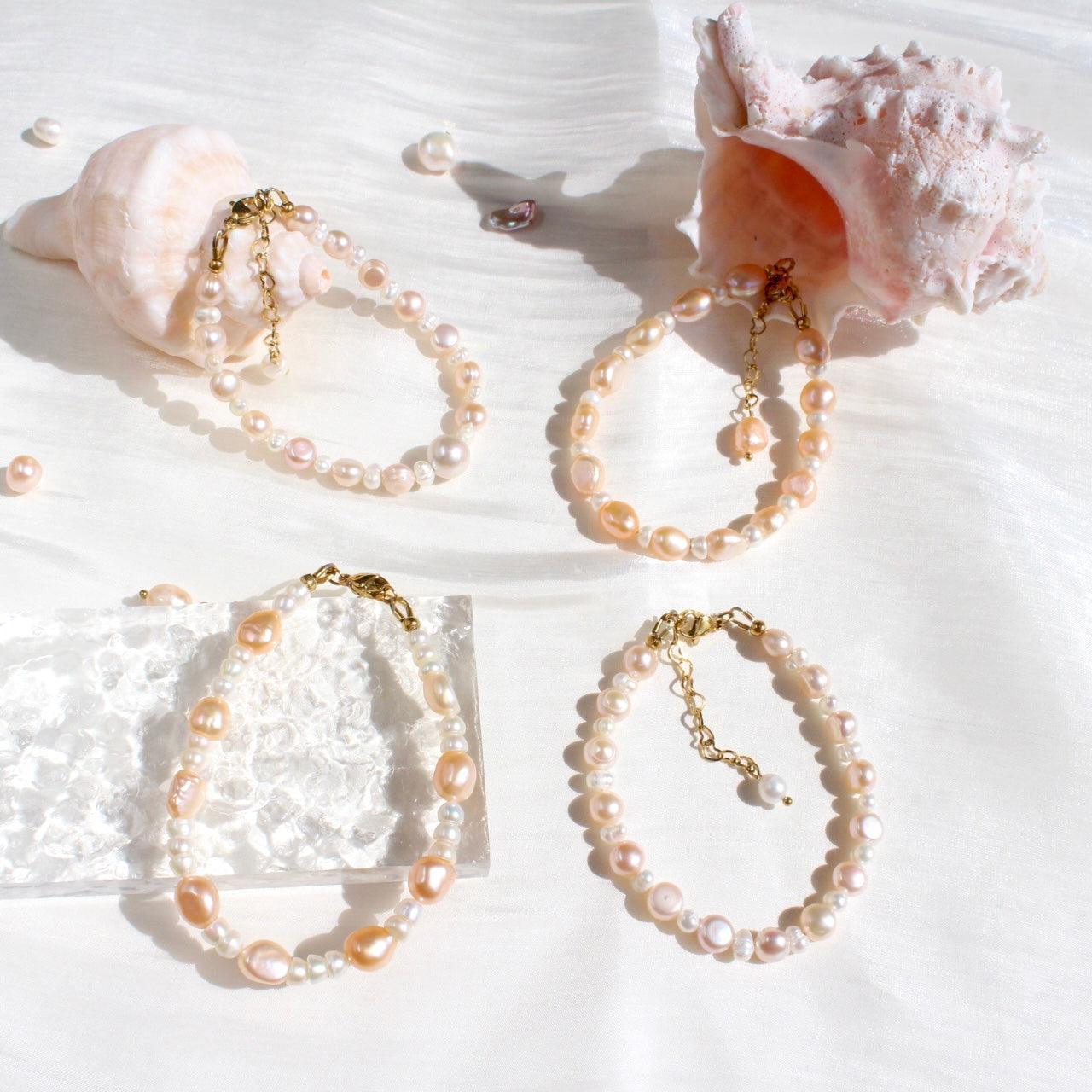 Adaline|Orange Barockperlen & weisse Perlen Armkette - JK Jewelry & Accessories