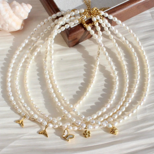 Ashlynn|Klassische 5mm Perlenkette mit Fischflosse, Blume oder Schmetterling - JK Jewelry & Accessories