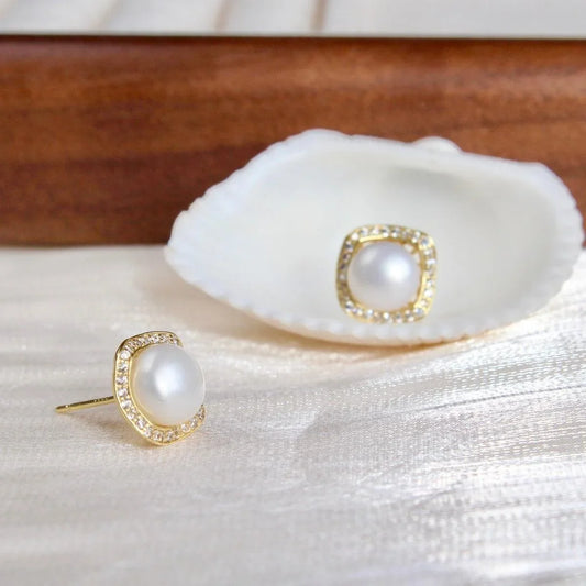 Myra|Zirkonia Quadrat mit Perle - JK Jewelry & Accessories