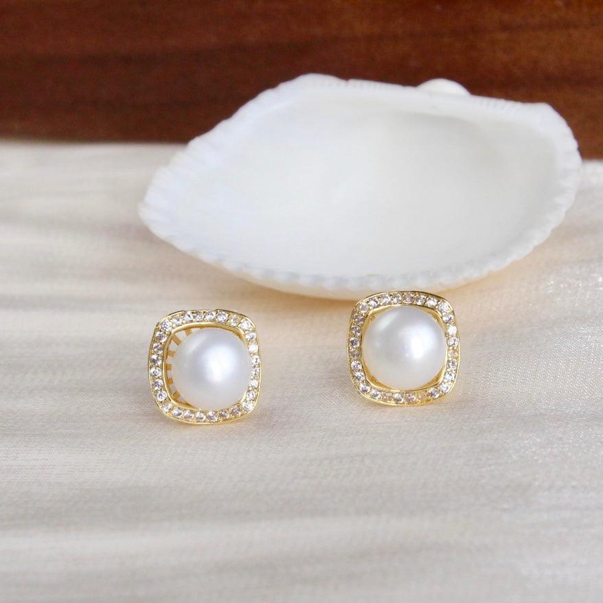 Myra|Zirkonia Quadrat mit Perle - JK Jewelry & Accessories