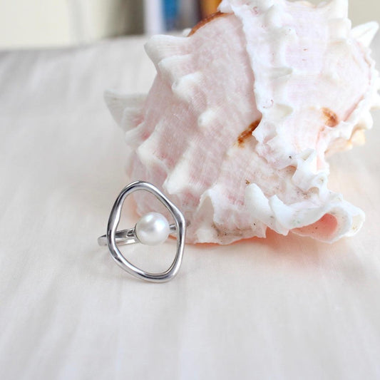 Juniper|Abstrakter Ring mit kleiner Perle - JK Jewelry & Accessories