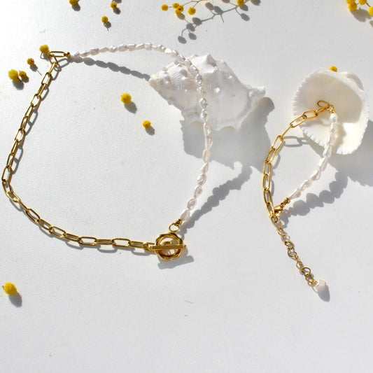 Doppelkette Blume & Barockperlen Set - JK Jewelry & Accessories