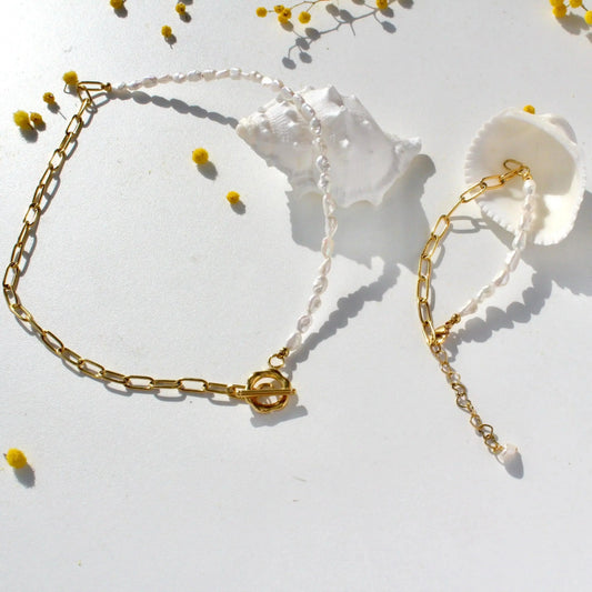 Doppelkette Blume & Barockperlen Set - JK Jewelry & Accessories