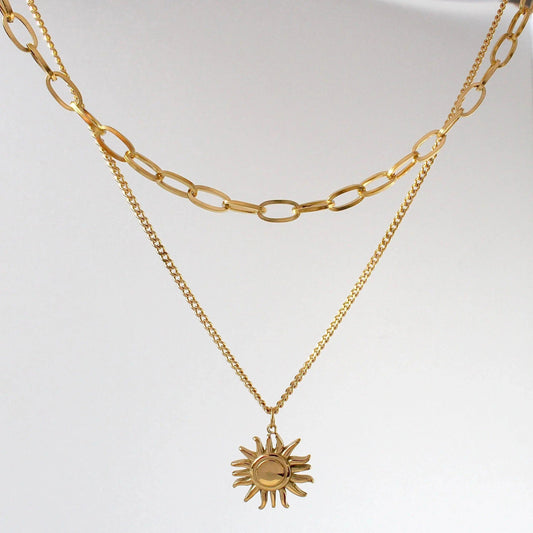 Doppelkette mit goldener Sonne - JK Jewelry & Accessories