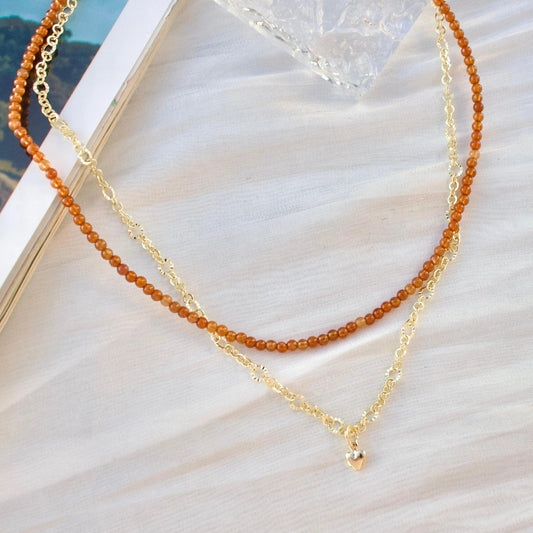 Doppelkette mit orangenem Granat - JK Jewelry & Accessories