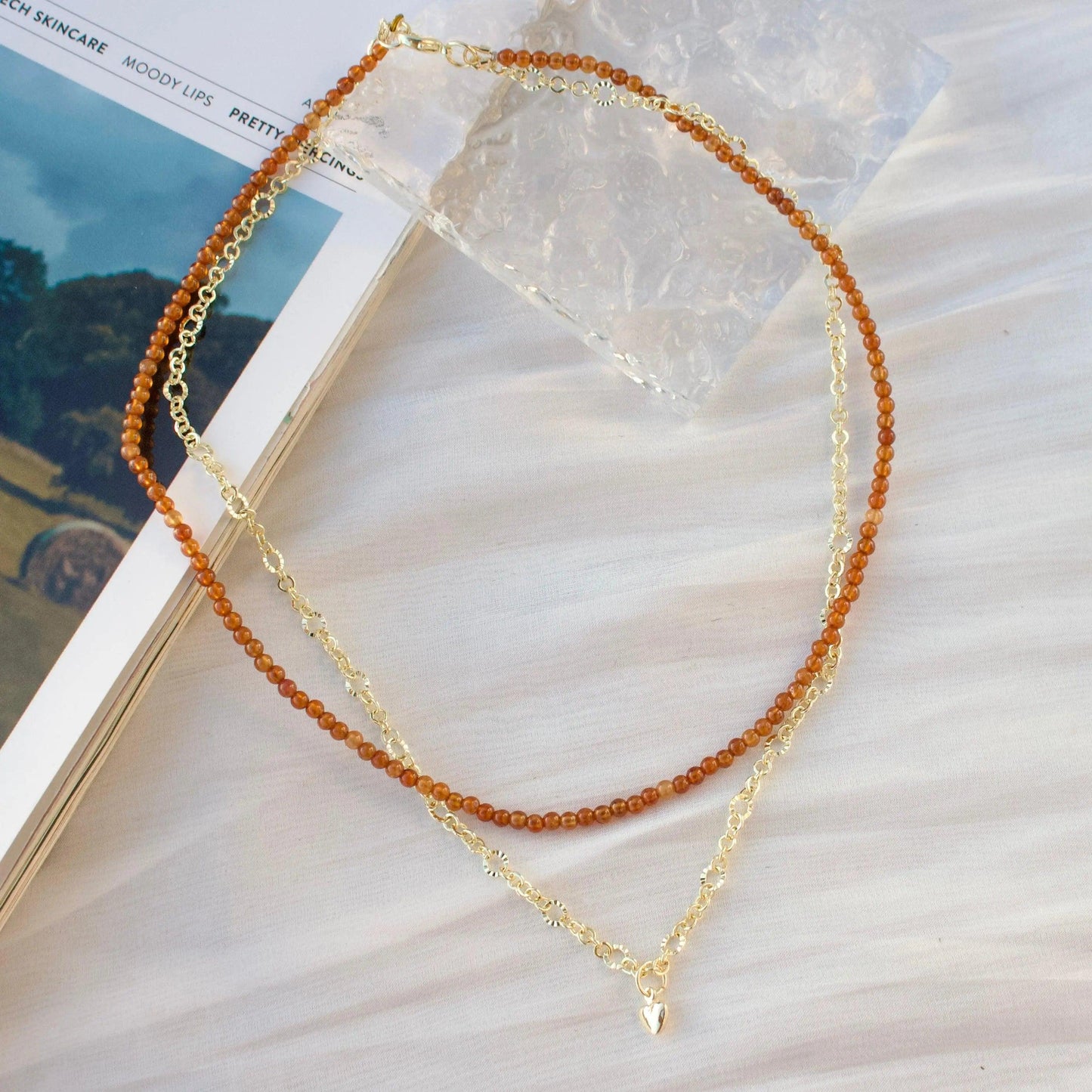 Doppelkette mit orangenem Granat - JK Jewelry & Accessories