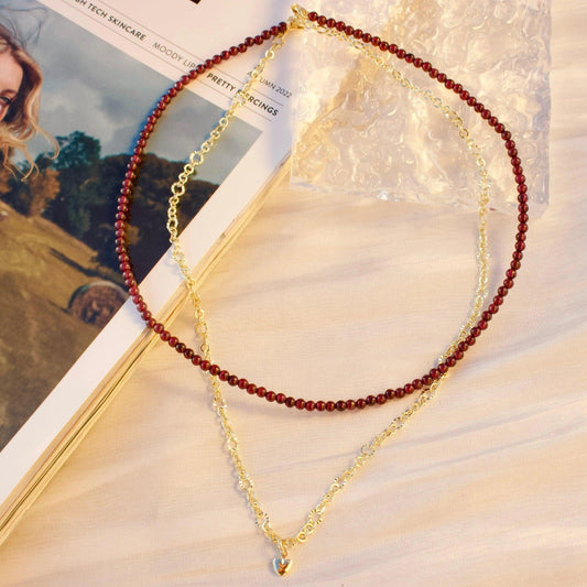 Doppelkette mit weinrotem Granat - JK Jewelry & Accessories