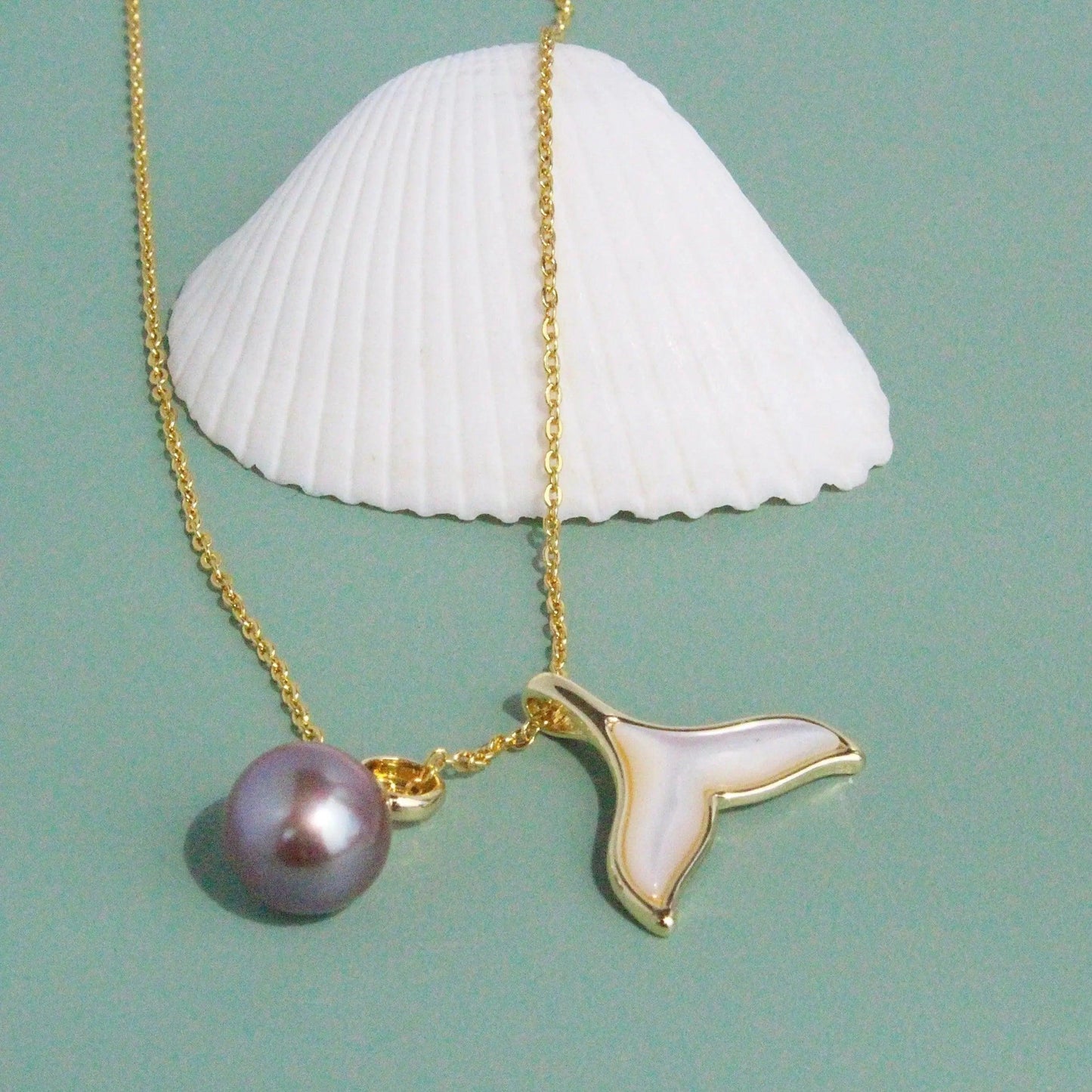 Echtperle und Perlmutt Fischflosse - JK Jewelry & Accessories