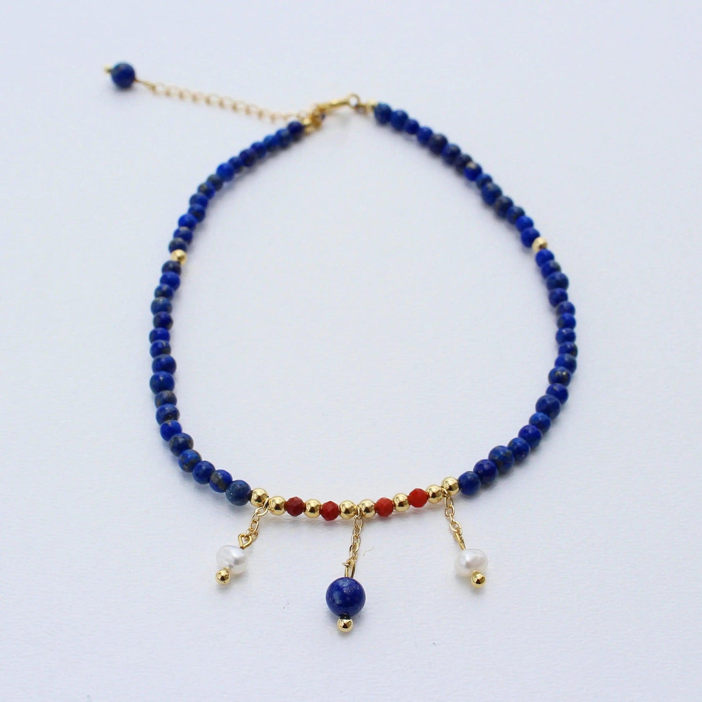 Fusskette mit Lasuritsteinen, Rotem Agate und Perlen - JK Jewelry & Accessories