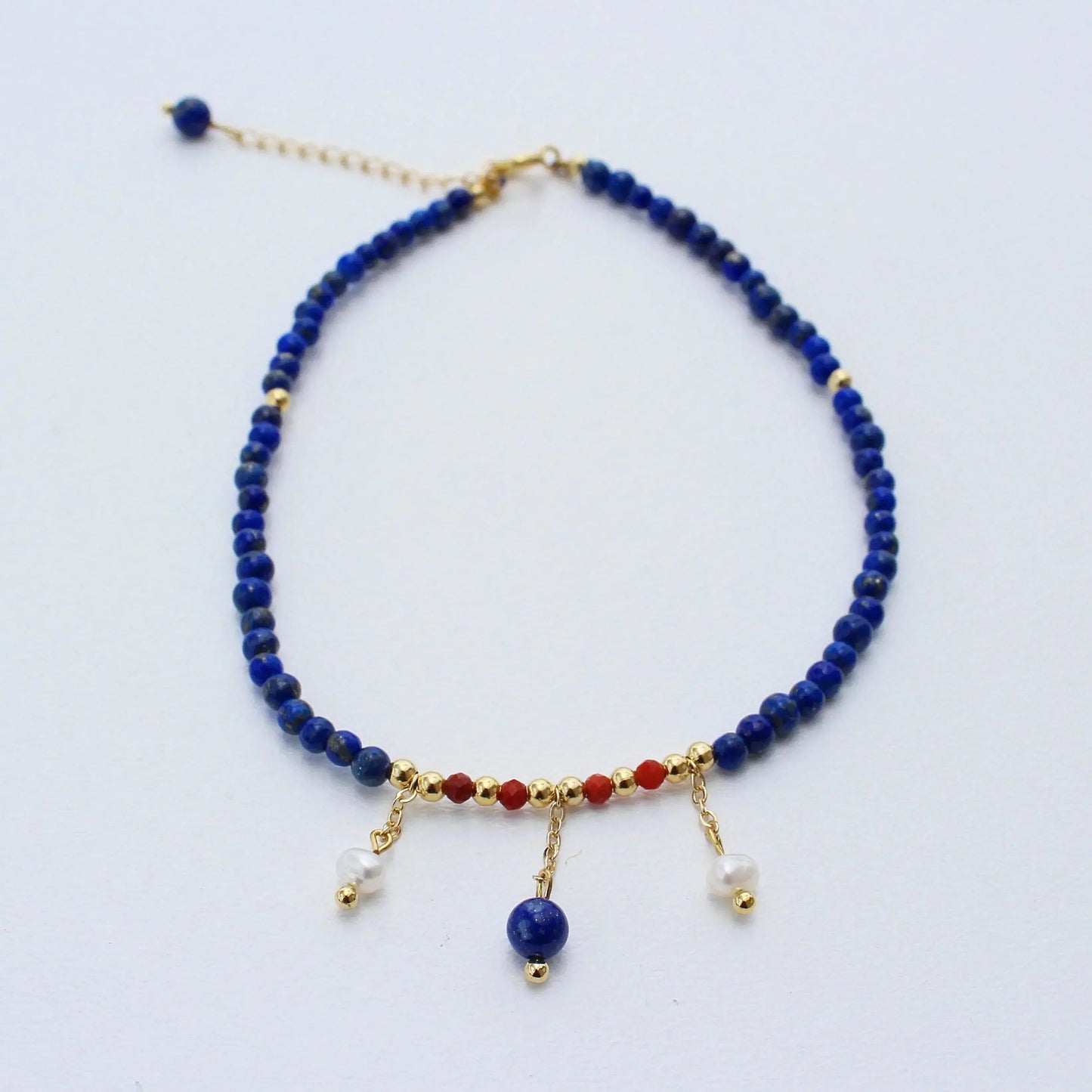 Fusskette mit Lasuritsteinen, Rotem Agate und Perlen - JK Jewelry & Accessories