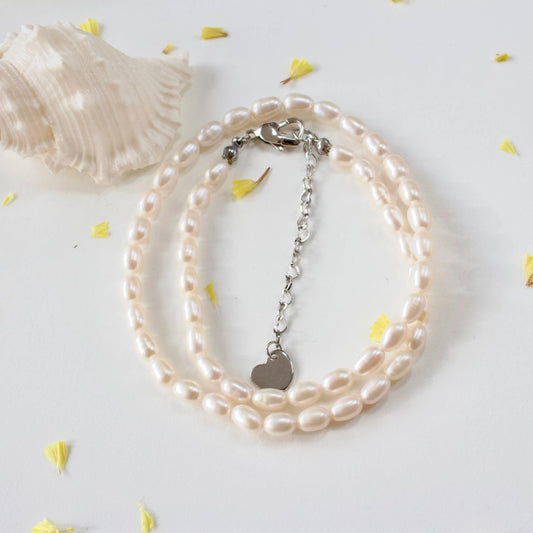 Gracie | Klassische Perlenkette & Silberherz - JK Jewelry & Accessories