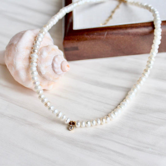 Mina|5mm klassische Perlenkette mit Zirkonia - JK Jewelry & Accessories