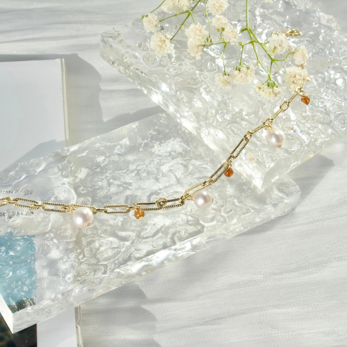 Oranger Granat & Perle - JK Jewelry & Accessories