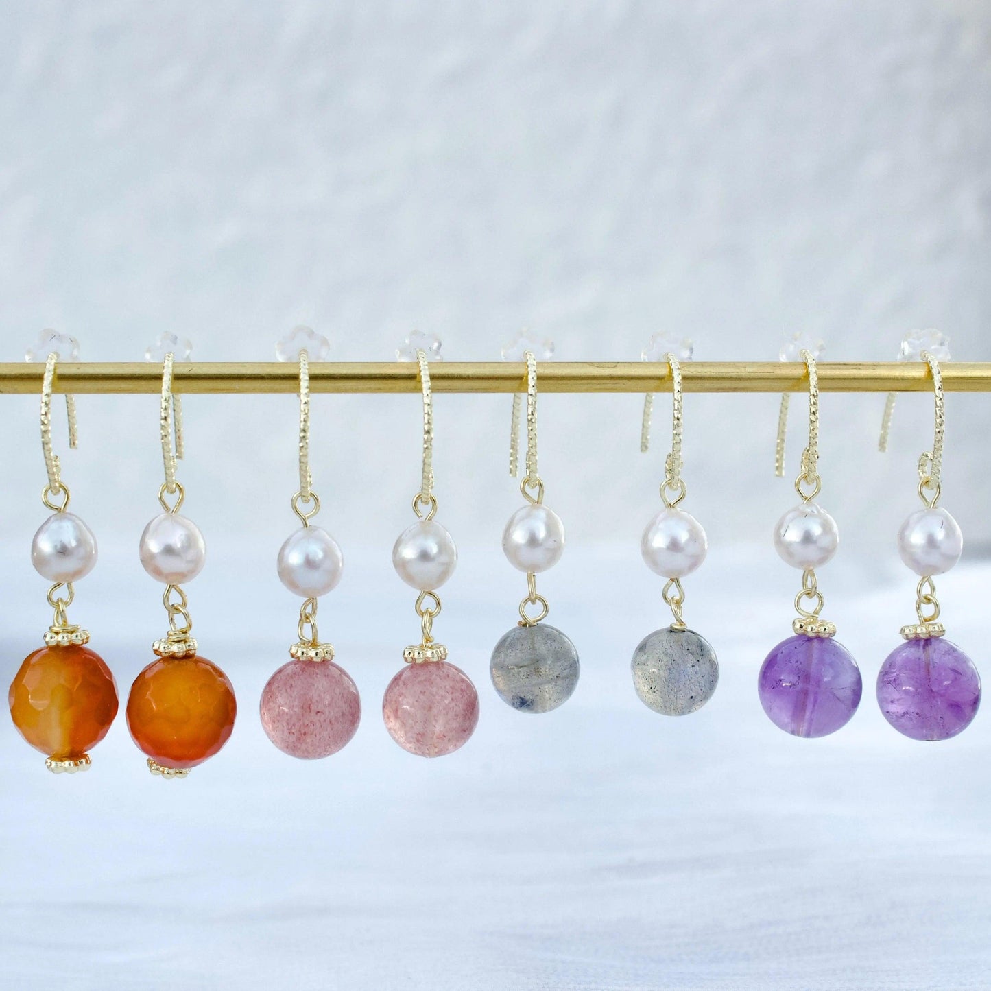 Perle mit Amethyst, Labradorit, Achat, Erdbeerkristall - JK Jewelry & Accessories