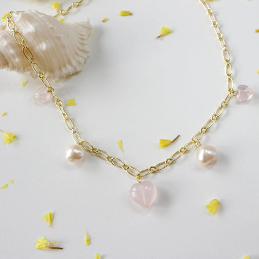 Serena | Rosa Kristallherzen & Barockperlen - JK Jewelry & Accessories