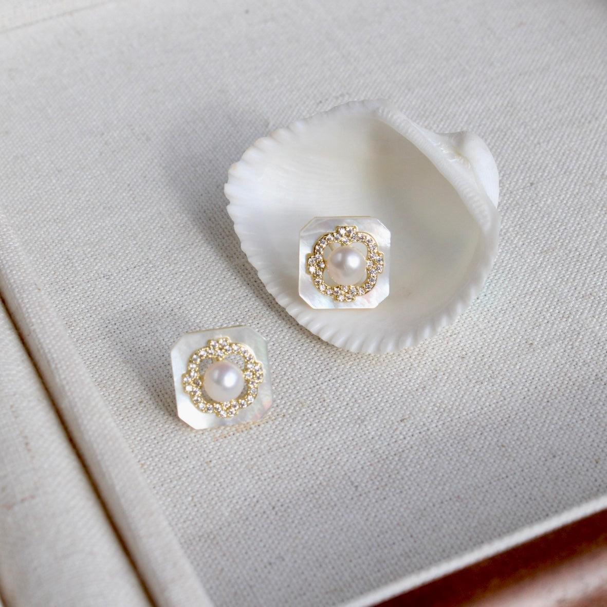 Viviana | Quadratisches Perlmutt mit Perlen - JK Jewelry & Accessories