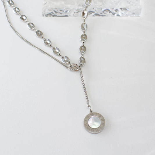 Y-Halskette mit rundem Perlmutt - JK Jewelry & Accessories