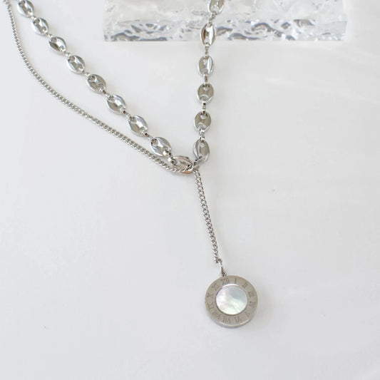 Y-Halskette mit rundem Perlmutt - JK Jewelry & Accessories