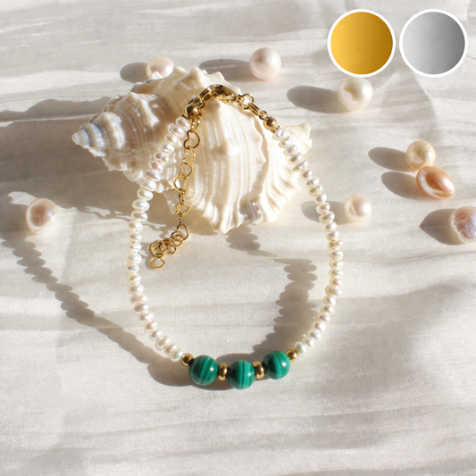 Melissa | Aquamarine avec chaîne de bras perlé