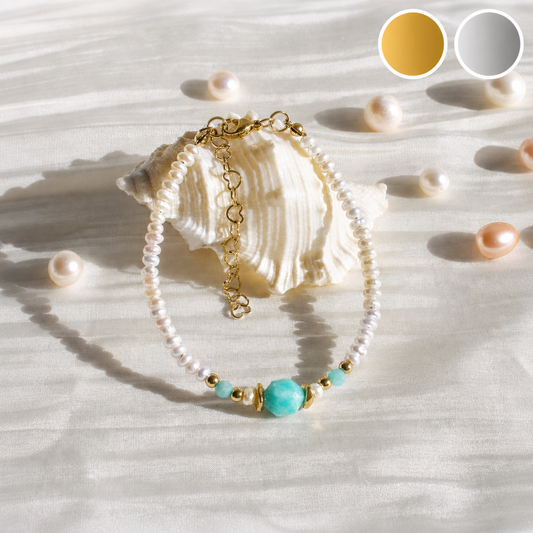 Melissa | Aquamarine avec chaîne de bras perlé