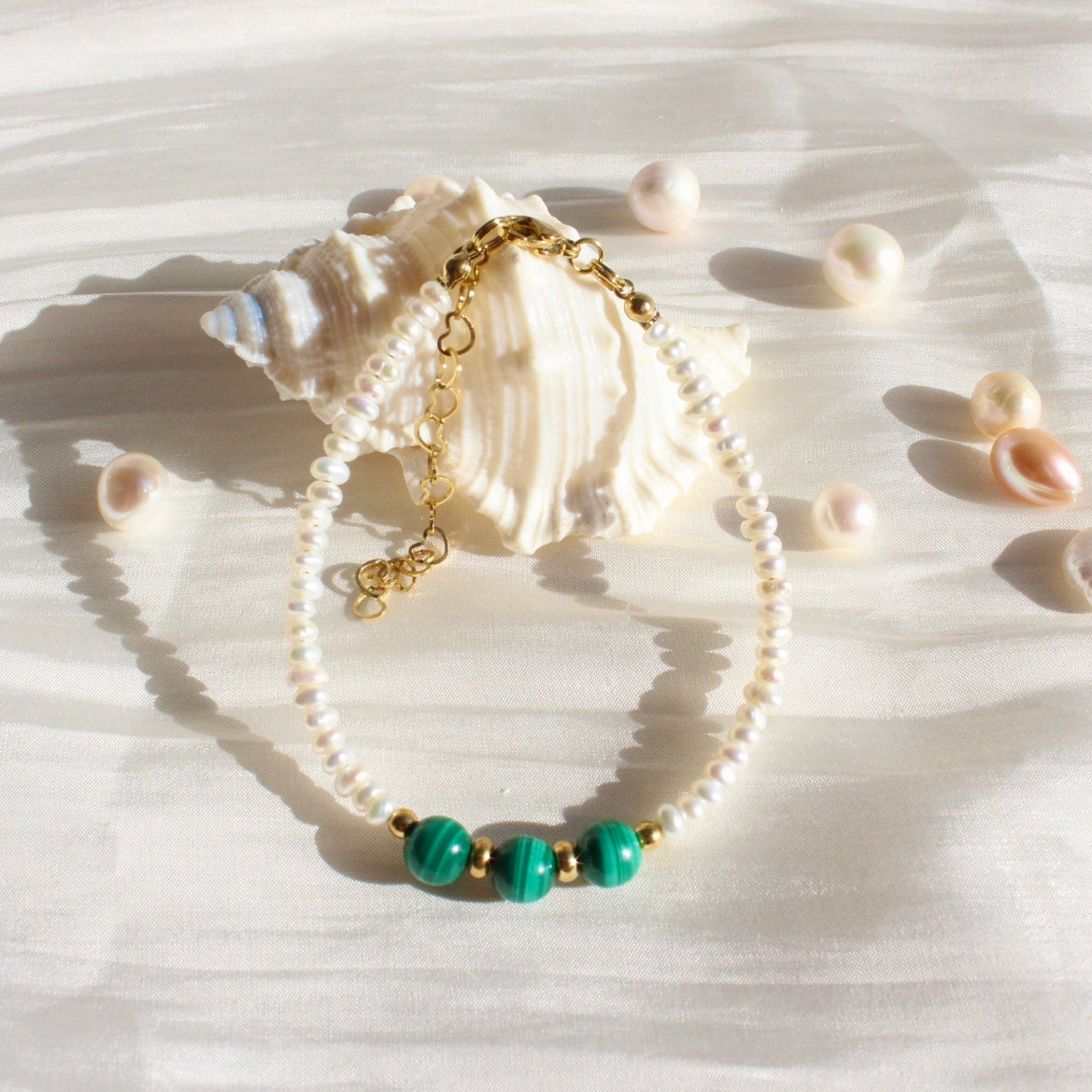 Bianca | Malachit mit zarter Perle