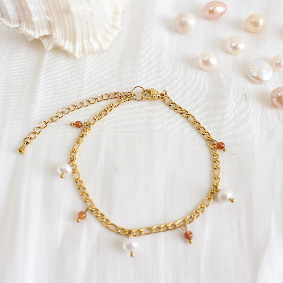 Sasha｜Oranger Granat & Perlen Armkette