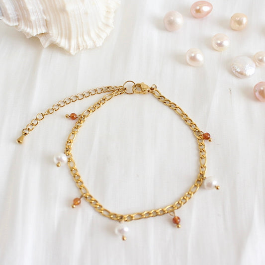 Sasha｜Oranger Granat & Perlen Armkette