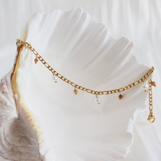 Sasha｜Oranger Granat & Perlen Armkette