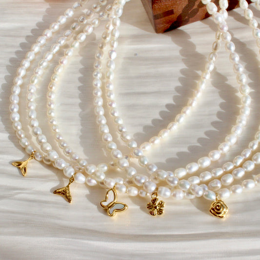 Ashlynn｜Klassische 5mm Perlenkette mit Fischflosse, Blume oder Schmetterling - JK Jewelry & Accessories