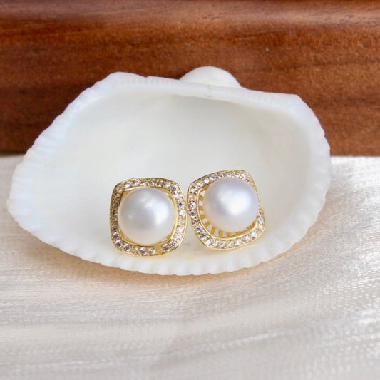 Myra｜Zirkonia Quadrat mit Perle - JK Jewelry & Accessories