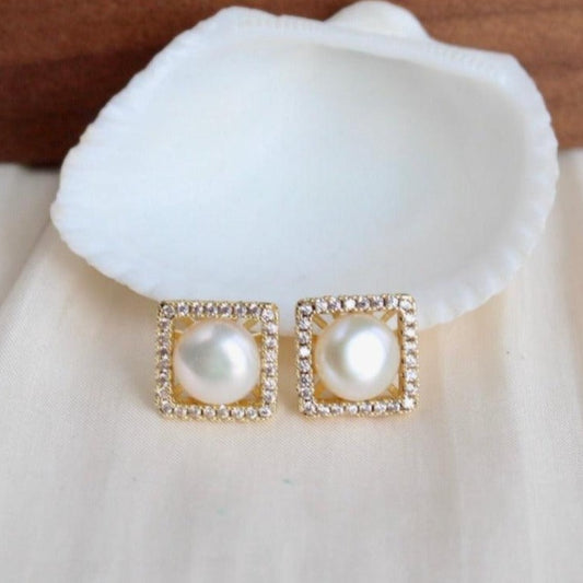 Eliza｜ Zirkonia Quadrat mit Perle - JK Jewelry & Accessories
