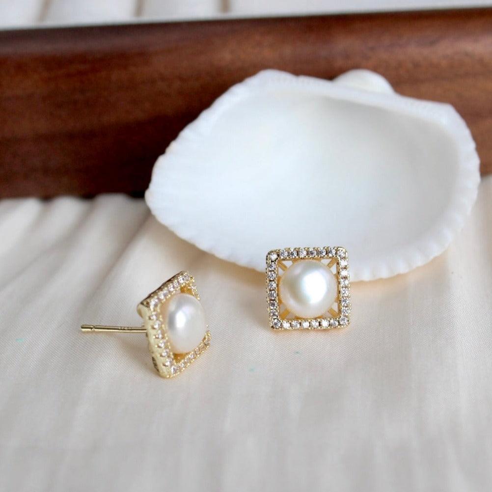 Eliza｜ Zirkonia Quadrat mit Perle - JK Jewelry & Accessories