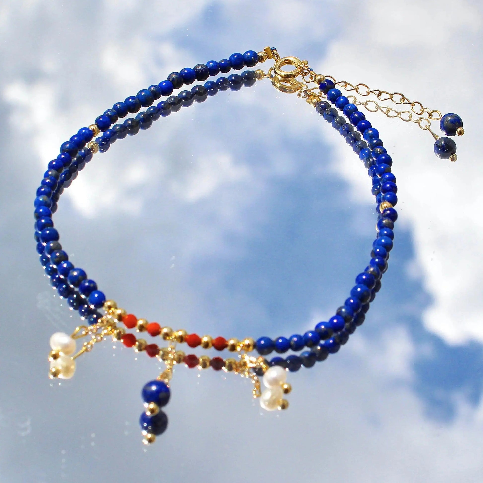 Fusskette mit Lasuritsteinen, Rotem Agate und Perlen JK Jewelry & Accessories