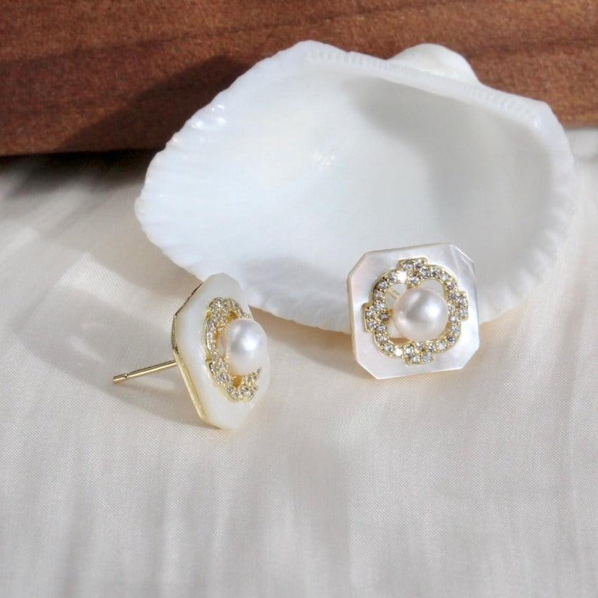 Viviana ｜ Quadratisches Perlmutt mit Perlen - JK Jewelry & Accessories